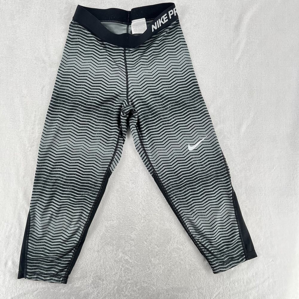 Nike Womens Black Gray Dri-Fit Abstract Elastic Waist Compression Leggings Sz M
